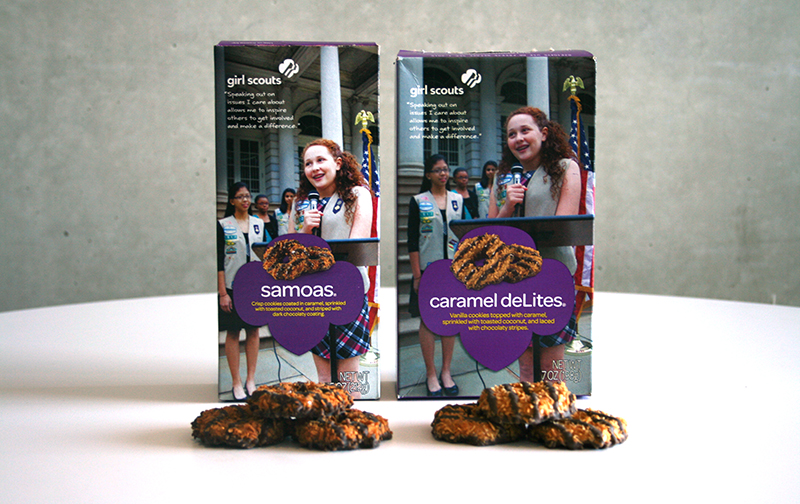 Two versions of essentially the same cookie; the Samoas are made by LBB and the Caramel deLights are made by ABC Bakers. 