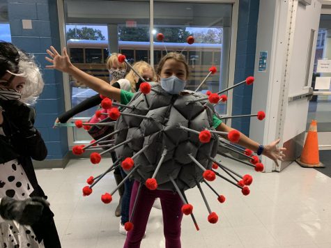 A virus enters the DFMS Halloween Dance Party!  (Costume worn by Anika Johnston.)